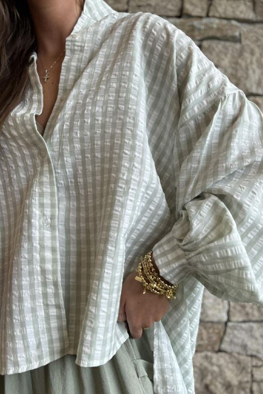 Ginny Gingham Balloon Sleeve Blouse Soft Sage